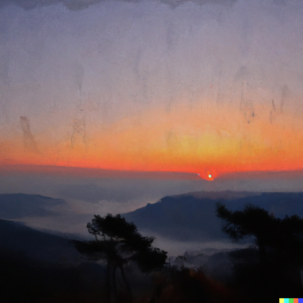 DALL E 2022 10 09 00.08.49 beautiful sunrise at Phangrei Ukhrul oil painting