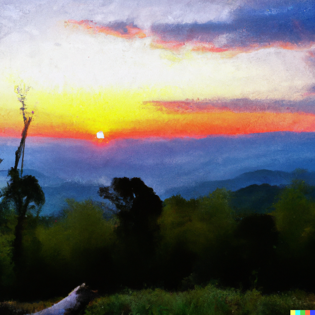 DALL E 2022 10 09 00.08.59 beautiful sunrise at Phangrei Ukhrul oil painting