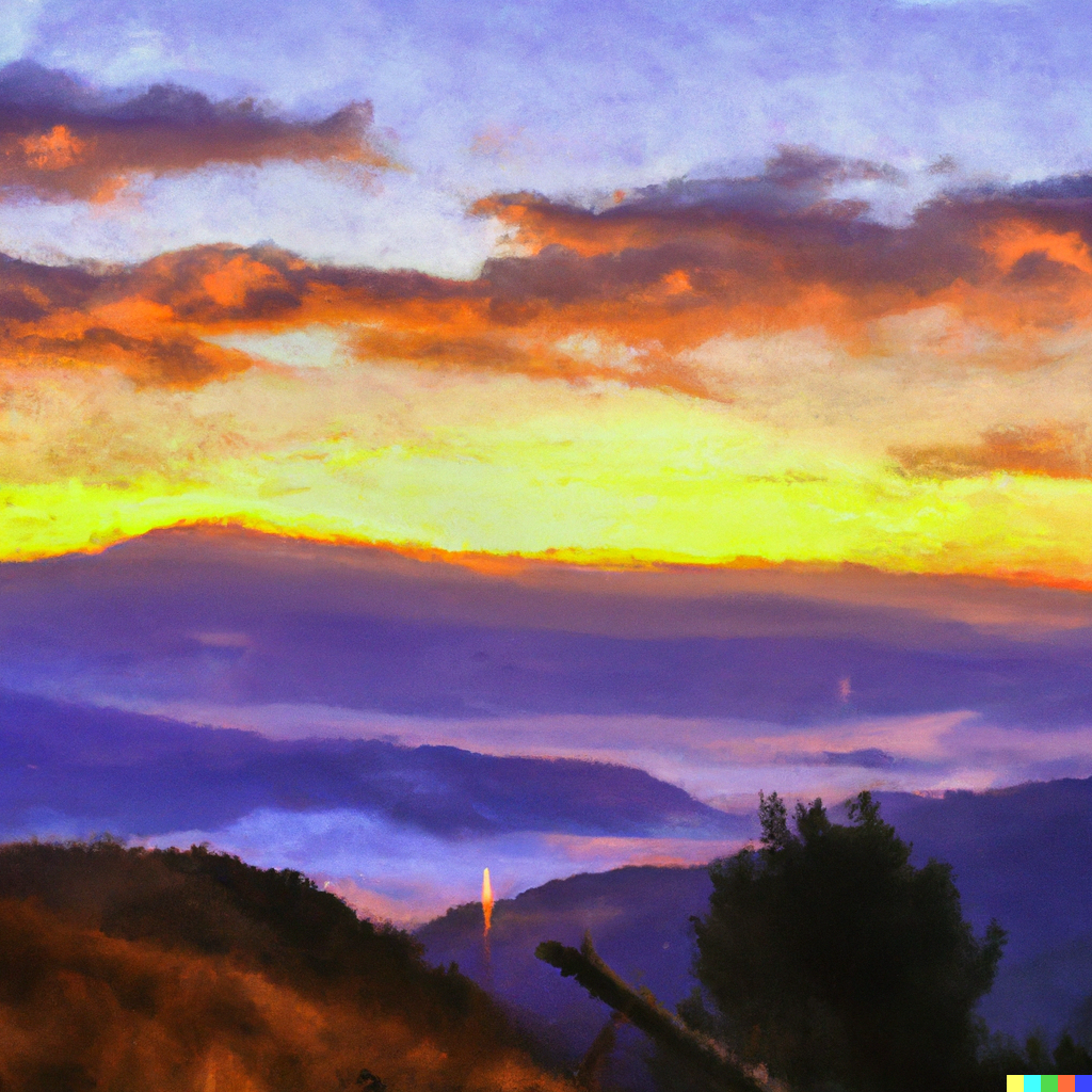 DALL E 2022 10 09 00.10.53 beautiful sunrise over shirui peak ukhrul oil painting