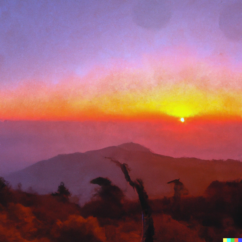 DALL E 2022 10 09 00.10.56 beautiful sunrise over shirui peak ukhrul oil painting